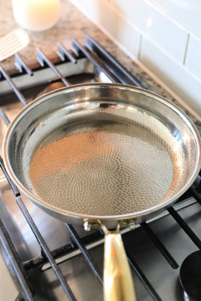 Titanium frying pan on the stove.